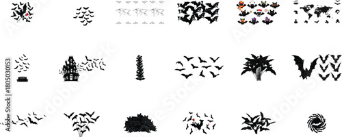 Flying bats and Halloween elements spooky night