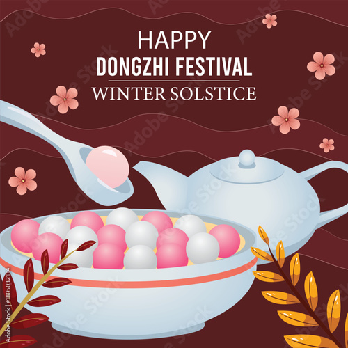 Dongzhi or Winter Solstice Festival Template  Flat Illustration 