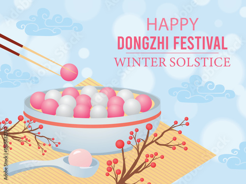 Dongzhi or Winter Solstice Festival Template  Flat Illustration 