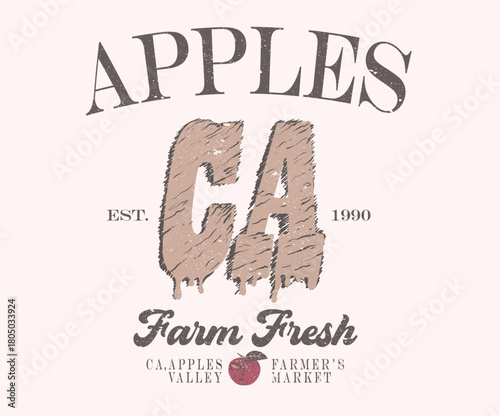 Farm fresh apple. California apple market artwork for t shirt print, poster, sticker and other uses. 