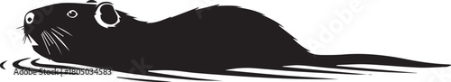 Detailed silhouette of a nutria swimming gracefully in water with subtle ripples