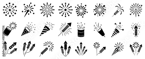 fireworks celebration sparkler icon set
