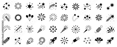 fireworks celebration sparkler icon set