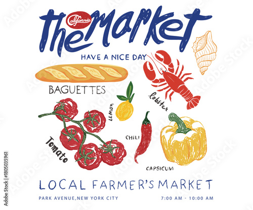 The local market artwork for t shirt print, poster, sticker and other uses. 
