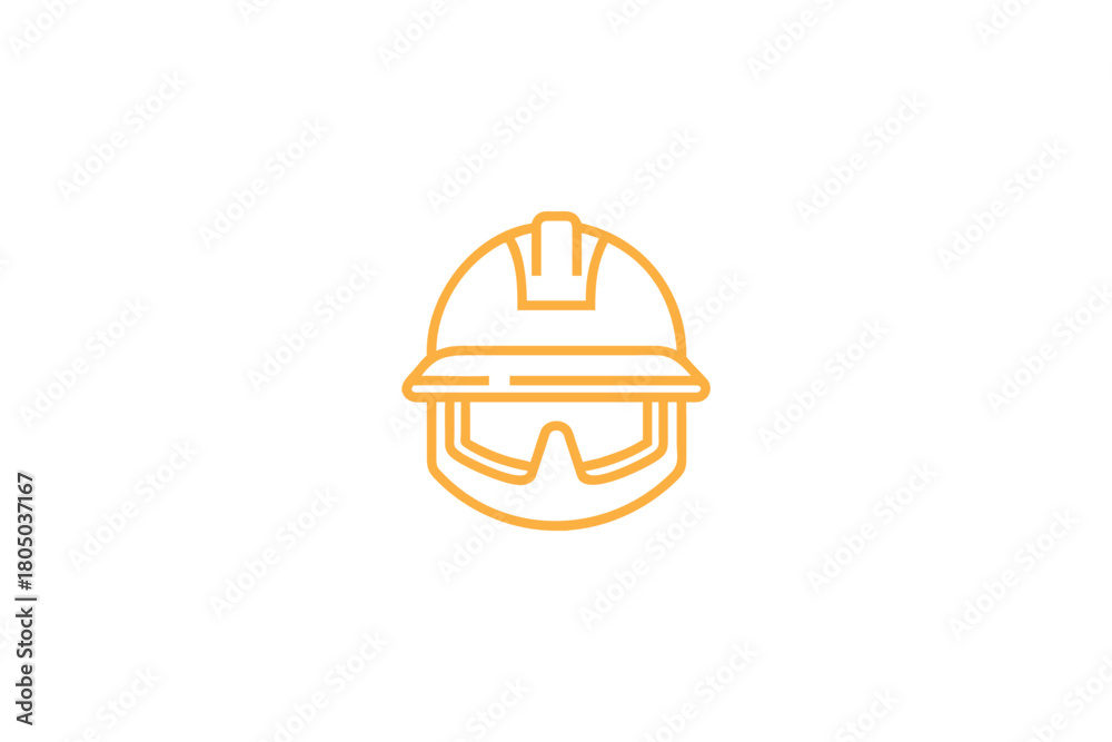 Fototapeta premium Orange Outline Hard Hat and Safety Goggles Icon for Industrial Worker Protection and Site Safety