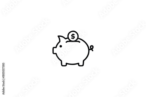 Financial Savings Piggy Bank Icon with Dollar Coin Symbolizing Investment and Wealth Growth