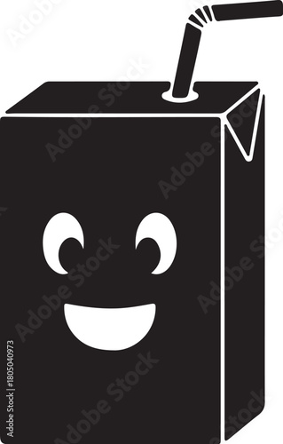 Cartoon Juice Box Character with Happy Face and Straw on White Background Keywords: juice box, cartoon, character, happy, smiling, face, straw, drink, beverage, carton, on transparent background