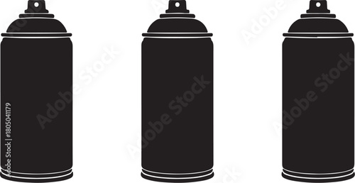 Three Black Spray Paint Cans in a Row spray can aerosol can on transparent background