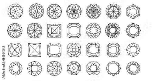Collection of diverse gemstone cut diagrams and outlines for jewelry design and gemology education .