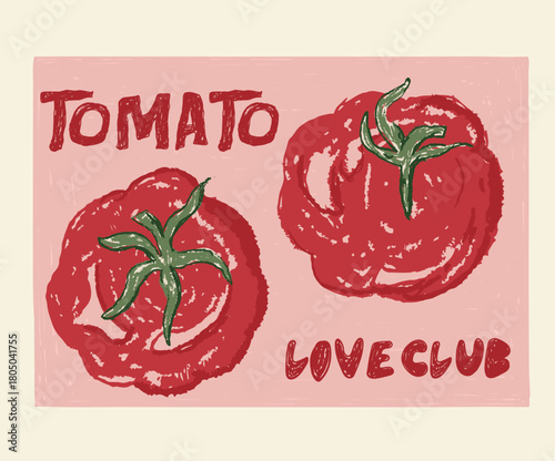 Tomato vegetable artwork for t shirt print, poster, sticker and other uses. Vegetable love club. Vegan food. Organic vegetable farm.
