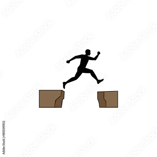 Man Jumping Over Cliff Gap icon logo flat vector design