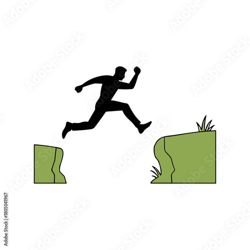 Man Jumping Over Mountain Cliff icon logo flat vector design