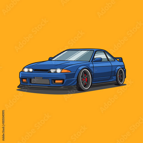 Japanese racing car, Drifting car, Jdm icon logo flat vector design