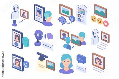 Vector translation ai assistant interface control engine icon command isometric art