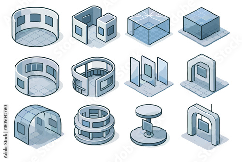 Gallery modular design icons transparent virtual portal tunnel immersive pods icon vector