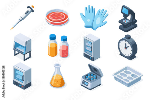 Incubator flask centrifuge bioengineering icon timer device laboratory lab vector reagent freezer