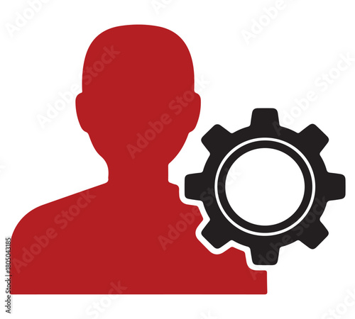 Human silhouette profile with gear vector EPS icon