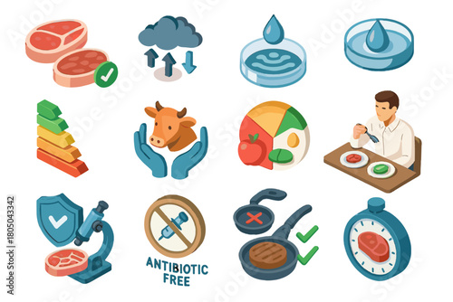Nutrition meat vector chart timer usage badge food taste bioengineered icons icon