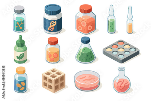Block dish bioengineered container meat hormone icon material ampule ingredients additive vector