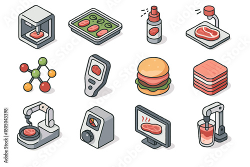 Arm meat structure filament hybrid simulation technology texture icon tray vector automated