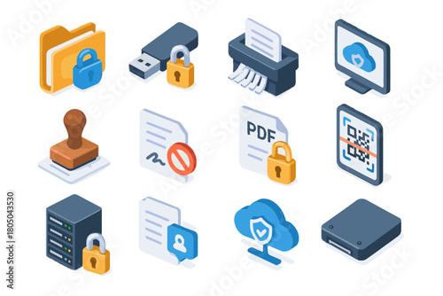 Usb access cloud data vector drive file server code secure icons signature