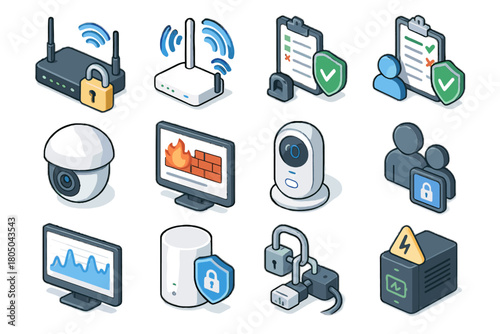 Icon outage device security monitor network backup iot system cable vector home