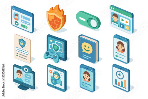 Monitored safe tool profile settings icon vector cyber tracker etiquette toggle hygiene