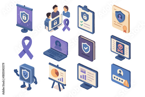 Stand mascot symbol simulation cyber icon hygiene vector awareness training board