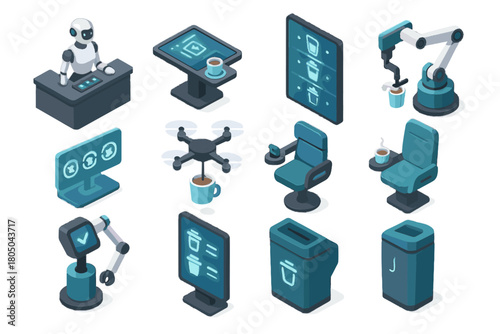 Ambient cup shop vector futuristic robotic digital display icon order coffee smart