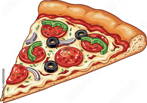 Create clipart illustration of cut pizza isolated on white or transparent on white background.