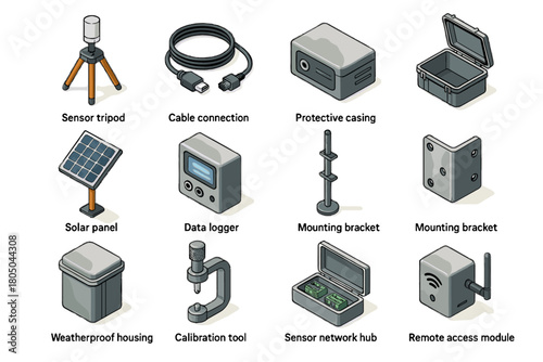 Tool calibration casing data volcanic mounting sensor access icon bracket connection vector