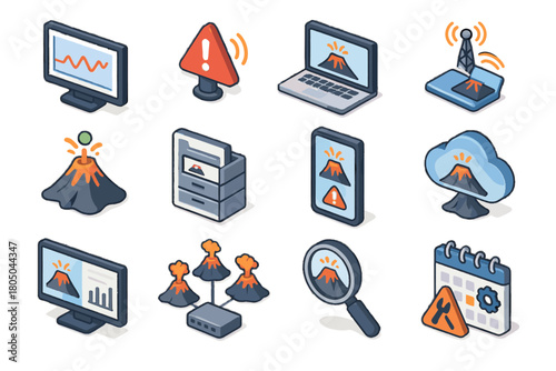 Icon volcanic threshold schedule archive storage monitoring alert data integration transmission vector