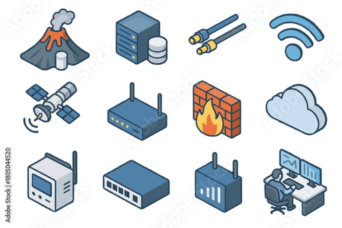 Volcanic wireless center connection data booster icon network communication link sensor vector