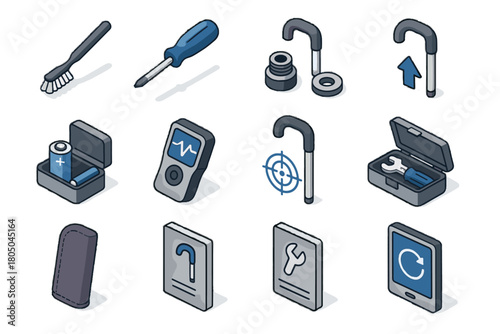 Troubleshooting user update smart battery guide icon vector brush cane tools screwdriver