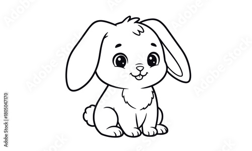 cute baby bunny sitting with floppy ears, perfect for a coloring book page,vector design