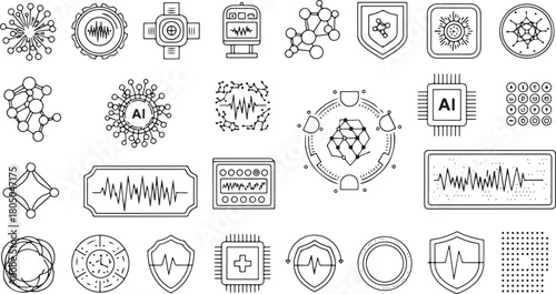 Assortment of Digital Health and AI Icons technology science