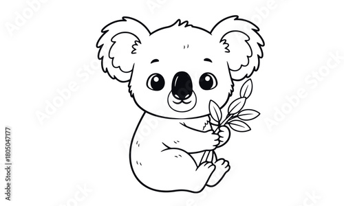 cute baby koala clinging to a small branch, perfect for a kids' coloring book,vector design 
