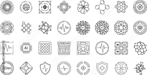 Assorted Science and Technology Icons in Outline Style symbol network