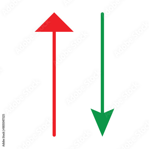 Red up arrow and green down arrow symbols on white background.