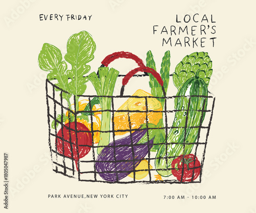Local farmer market. Organic vegetable farm. Local vegetable market artwork for t shirt print, poster, sticker and other uses.