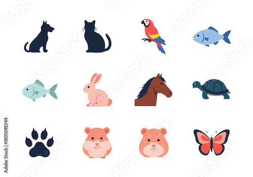 Cartoon baby animal head icon set vector illustration of pet and wild characters cat dog pig bear fox cow panda rabbit lion tiger collection art