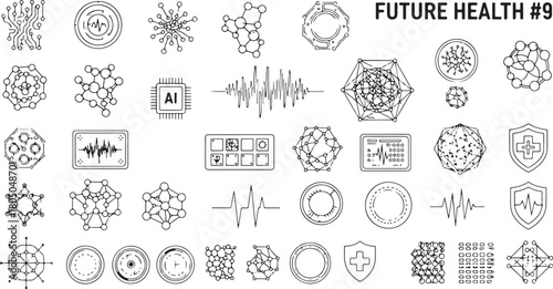 Future Health Technology Icons and Molecular Structures Collection science medical