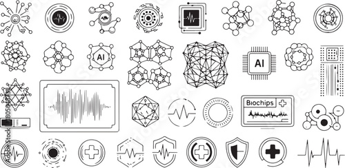 Future Health Technology Icons Molecular Networks and AI science medical