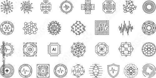 Futuristic Health Icons Molecular Structures and AI Chips future technology