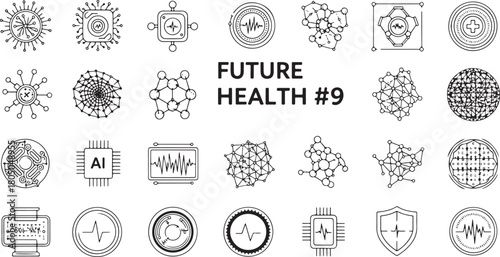 Futuristic Health Technology Icons and Molecular Structures future science