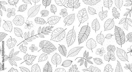 A delicate pattern of scattered autumn leaves in monochrome tones. 