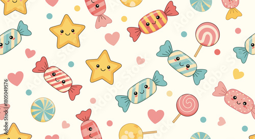 A delightful collection of colorful candies and sweet treats with a playful design.