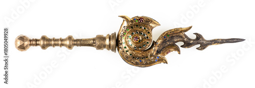 Fairytale golden magic wand isolated on white background