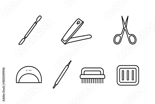 Essential manicure tools in simple linear style for nail care enthusiasts
