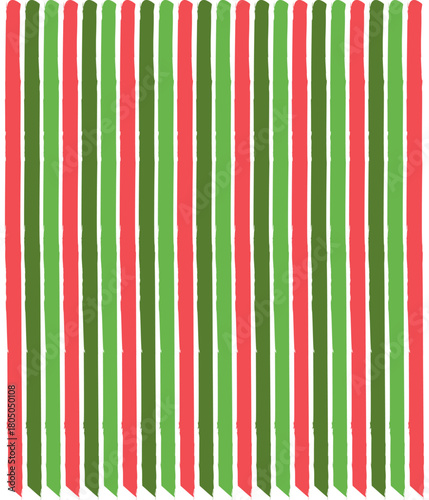 Patrón rayado vertical verde y rojo estilo acuarela dibujado a mano para fondo navideño o festivo